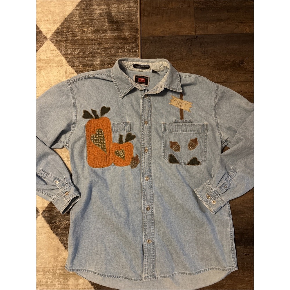 Vintage Women's Denim Shirt Harvest Fall Embroidered Medium